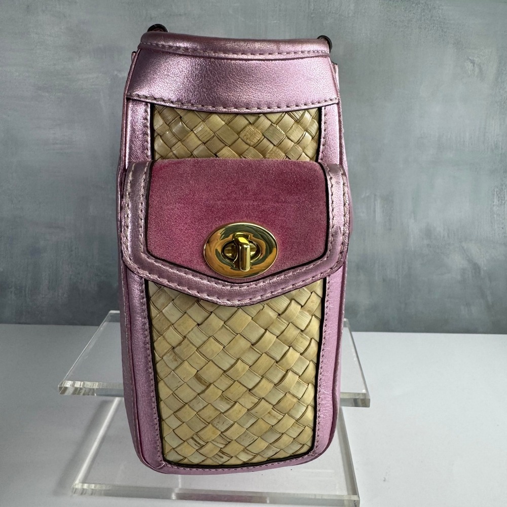 VTG Coach Straw Tote Women Pink Metallic Leather Suede Woven Basket Bag Y2K 4419 - Picture 15 of 15